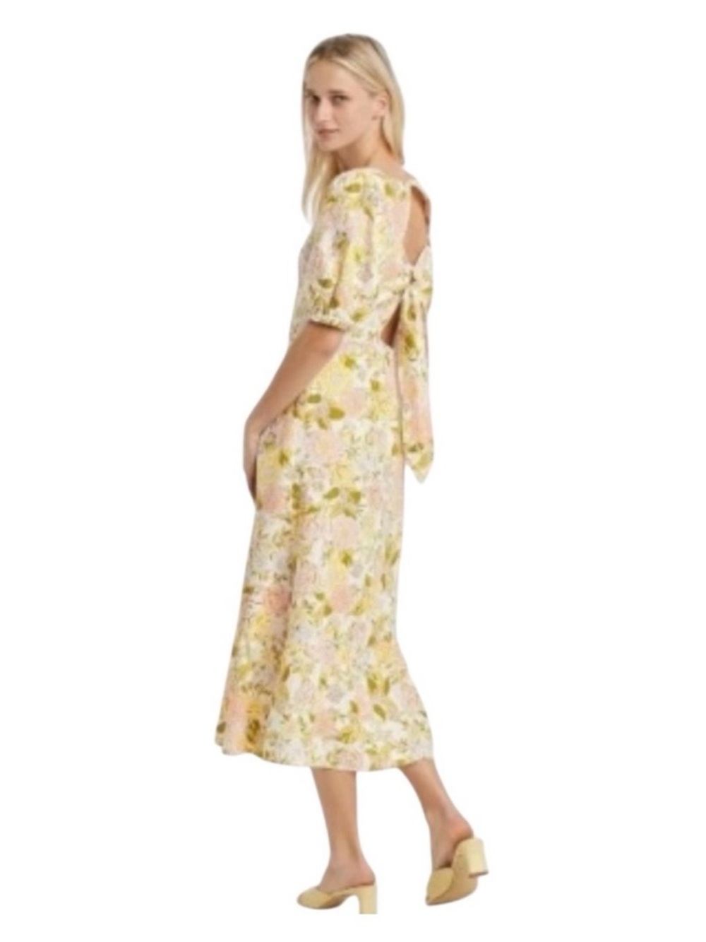 Who What Wear Pale Yellow Linen Blend Open Back Midi Dress Size Medium - Picture 13 of 14